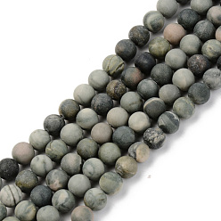 Other Jasper Natural Green Jasper Beads Strands, Frosted, Round, 6mm, Hole: 1mm, about 59~60pcs/strand, 15.16 inch(38.5cm)