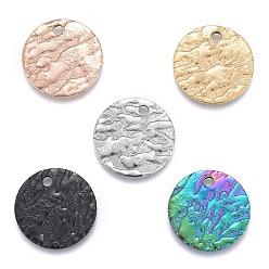 Mixed Color 304 Stainless Steel Charms, Textured, Laser Cut, Flat Round, Mixed Color, 10x1mm, Hole: 1.4mm