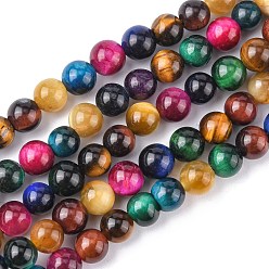 Couleur Mélangete Chapelets de perles oeil de tigre naturelles, ronde, couleur mixte, 10mm, trou: 1mm, environ 19 pcs/chapelet