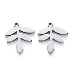 Stainless Steel Color 304 Stainless Steel Pendants, Laser Cut, Leaf, Stainless Steel Color, 18x15x1mm, Hole: 1.2mm
