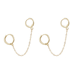 Golden Handcuff Earrings, Alloy & Brass Huggie Hoop Earring, with Brass Cable Chains, Golden, 85mm, Pin: 1mm