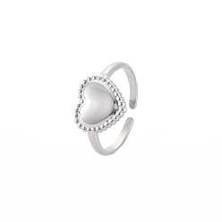 Stainless Steel Color 304 Stainless Steel Heart Open Cuff Ring for Women, Stainless Steel Color, US Size 9 1/4(19.1mm)