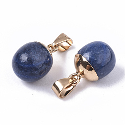 Sodalite Top Golden Plated Natural Sodalite Pendants, with Iron Snap on Bails & Loop, Barrel, 17~19x11.5~12.5mm, Hole: 4x6mm