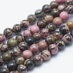 Rhodonite Natural Rhodonite Beads Strands, Round, 8mm, Hole: 2mm, about 48pcs/strand, 15.3 inch