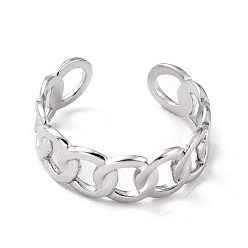 Stainless Steel Color 304 Stainless Steel Finger Rings, Cuff Rings, Long-Lasting Plated, Curb Chain Shape, Stainless Steel Color, US Size 7 1/4(17.5mm), 6.5~7mm