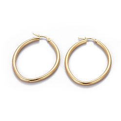Golden 201 Stainless Steel Hoop Earrings, with 304 Stainless Steel Pin, Oval, Golden, 48x38.5x3mm, Pin: 1.4mm