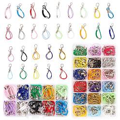 Mixed Color Mobile Straps, with Polyester String and Alloy Findings, Mixed Color, 70mm/86mm, 230strands/set