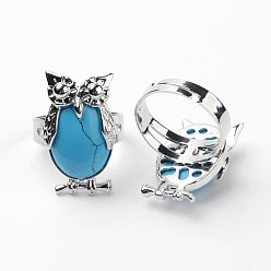 Synthetic Turquoise Owl Brass Synthetic Turquoise Finger Rings, Platinum, Size 8, 18mm