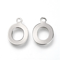 Letter O 201 Stainless Steel Charms, Alphabet, Letter.O, 12x8.3x0.6mm, Hole: 1.4mm