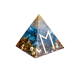 Others Orgonite Pyramid Resin Display Decorations, with Brass Findings, Gold Foil and Natural Gemstone Chips Inside, for Home Office Desk, 50mm