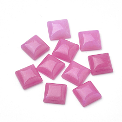 Hot Pink Natural White Jade Cabochons, Dyed, Square, Hot Pink, 10x10x5mm