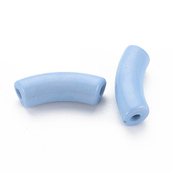 Sky Blue Opaque Acrylic Beads, Curved Tube, Sky Blue, 36x13.5x11.5mm, Hole: 4mm, about 148pcs/500g