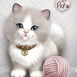 Blanc Kits de peinture de diamant de thème de chat de rectangle de diy, y compris la toile, strass de résine, stylo collant diamant, plaque de plateau et pâte à modeler, chat avec pelote de laine, blanc, 400x300mm