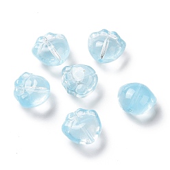 Bleu Ciel Clair Perles de verre peintes par pulvérisation transparent, impression de patte de chat, lumière bleu ciel, 11x12x8.5mm, Trou: 1.2mm