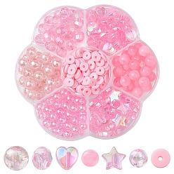 Rose Chaud Kit de recherche de fabrication de bijoux en perles de bricolage, y compris des perles d'acrylique et d'argile polymère, coeur & étoile & rond & disque, rose chaud, 6~10x1~7mm, Trou: 1~2mm