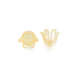 Gold 6-Petal Imitation Jelly Acrylic Bead Caps, AB Color Plated, Flower, Gold, 11.5x10.5x8.5mm, Hole: 1.4mm, about 2100pcs/500g
