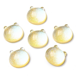 Champagne Yellow Translucent Resin Cabochons, Glitter Bear Heads, Champagne Yellow, 14x15x6.5mm
