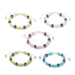 Mixed Color Cat Eye & Resin Evil Eye Braided Bead Bracelet for Women, Mixed Color, Inner Diameter: 2~3-3/8 inch(5~8.5cm)