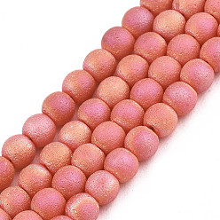 Salmon Frosted Electroplate Glass Beads Strands, Round, Salmon, 3mm, Hole: 0.5mm, about 149~150pcs/strand, 15.35''~15.75''(39~40cm)
