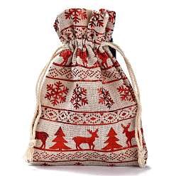 Autres Pochettes d'emballage cadeau en coton sacs à cordon, pour noël saint valentin anniversaire fête de mariage emballage de bonbons, rouge, Motif à thème de Noël, 14.3x10 cm