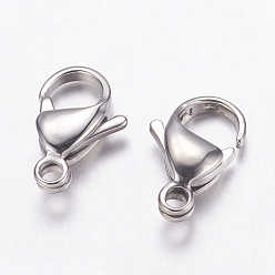 Stainless Steel Color 316 Surgical Stainless Steel Lobster Claw Clasps, Parrot Trigger Clasps, Manual Polishing, Stainless Steel Color, 15x9mm, Hole: 2mm