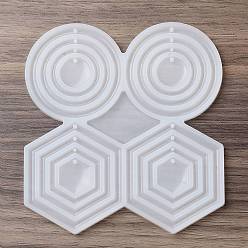 Blanco Moldes de silicona para colgantes diy hexagonales/redondos/anillos, moldes de resina, para resina uv, fabricación de joyas de resina epoxi, blanco, 115x107x4.5 mm, agujero: 1.5~1.9 mm, diámetro interior: 16.5~57 mm