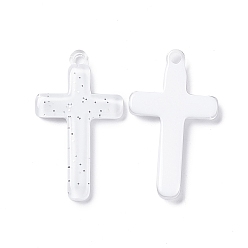 Blanc Pendentifs acryliques opaques, avec des paillettes, breloque croix, blanc, 32x18.5x3mm, Trou: 2mm