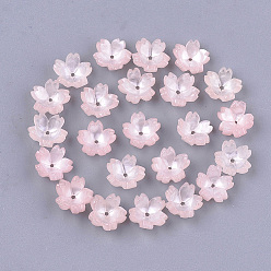 Pink Cellulose Acetate(Resin) Bead Caps, 5-Petal, Sakura, Pink, 10.5x11x4.5mm, Hole: 1mm