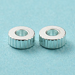 Silver 201 Stainless Steel Corrugated Beads, Flat Round, Silver, 6x2mm, Hole: 2.2mm
