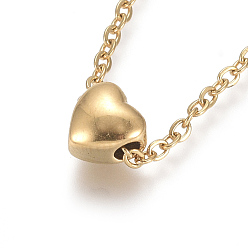 Golden 304 Stainless Steel Pendant Necklaces, with Cable Chains and Lobster Claw Clasps, Heart, Golden, 17.6 inch(44.8cm), 1.5mm