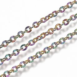 Rainbow Color Ion Plating(IP) 304 Stainless Steel Cable Chains, with Spool, Soldered, Textured, Rainbow Color, Link: 3.1x2.8x0.5mm, about 32.8 Feet(10m)/roll