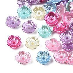 Mixed Color 5-Petal ABS Plastic Imitation Pearl Bead Caps, Flower, Mixed Color, 10.5x10.5x4mm, Hole: 1.6mm