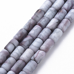 Gainsboro Opaque Baking Painted Crackle Glass Beads Strands, Frosted, Column, Gainsboro, 7.5x4.5mm, Hole: 1mm, about 49pcs/strand, 18.31 inch(46.5cm)
