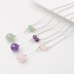 Mixed Stone Natural Gemstones Pendant Necklaces, with Iron Chains and Spring Clasp, 16.9 inch