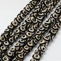 3-Eye Tibetan Style 3-Eye dZi Beads Strands, Natural Agate Beads, Dyed & Heated, Rondelle, Black, 14~14.5x9.5~10mm, Hole: 2.5mm, about 37pcs/strand, 14.2 inch(360mm)