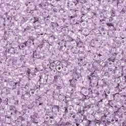 Prune Perles de rocaille cylindriques, taille uniforme, couleurs transparentes arc, prune, 2x1.3~1.5mm, Trou: 0.8~1mm, environ 80000 pcs / sachet , 450 g / sac
