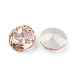Juicy Peach Pointed Back & Back Plated K9 Glass Rhinestone Cabochons, Grade A, Faceted, Flat Round, Juicy Peach, 8x4.5mm