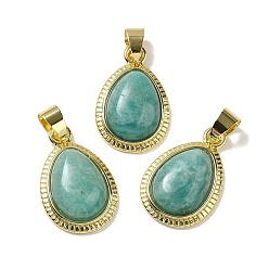 Amazonite Natural Amazonite Pendants, Teardrop Charms with Rack Plating Golden Tone Brass Findings, Cadmium Free & Lead Free, 23x14.5x5.8mm, Hole: 3.8x5.4mm