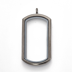 Gunmetal Alloy Magnetic Locket Big Pendants, with Glass, Rectangle, Gunmetal, 57x29x7mm, Hole: 3.5mm, Inner Measure: 43x20mm