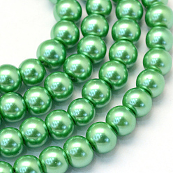 Verdemar Medio Hornear cristales de perlas de vidrio pintado, pearlized, rondo, verde mar medio, 3~4 mm, agujero: 0.5 mm, sobre 195 unidades / cadena, 23.6 pulgada