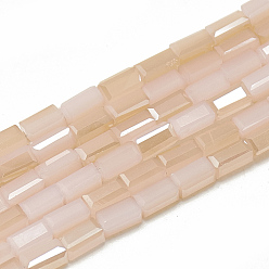 PeachPuff Electroplate Glass Beads Strands, Rainbow Plated, Imitation Jade Glass, Faceted Cuboid, PeachPuff, 4.5x2.5x2.5mm, Hole: 0.7mm, about 100pcs/strand, 18.11 inch