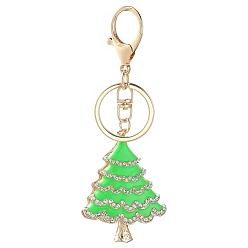 Verde Lima Esmalte de la aleación del tono de oro colgantes grandes, con diamante de imitación, encanto del árbol de navidad, verde lima, 58x45 mm
