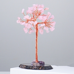 Quartz Rose Copeaux de quartz rose naturel décorations arbre de vie, Agate naturelle avec fil de cuivre, pierre énergétique feng shui, cadeau pour la maison, le bureau, décoration de bureau, 110~120mm