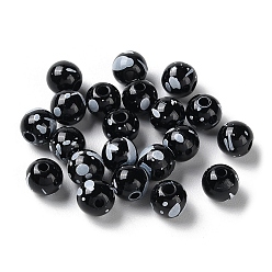 Black Printed Opaque Acrylic Round Beads, Black, 7.5x7mm, Hole: 1.6mm, about 2380pcs/500g