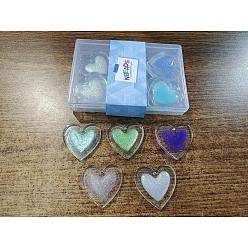 Mixed Color Nbeads 20Pcs 5 Colors Resin Pendants, with Glitter Powder, Heart, Mixed Color, 34x34x4mm, Hole: 1.6mm, 4pcs/color