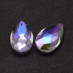 Colorful Electroplate Glass Pendants, Faceted, teardrop, Colorful, 38x22.5~23x13.5~14mm, Hole: 1.5mm
