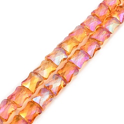 Dark Orange AB Color Plated Transparent Glass Beads Strands, Faceted Bamboo Stick, Dark Orange, 10.5~11x8x5mm, Hole: 1mm, about 59~60pcs/strand, 24.41~24.80''(62~63cm)