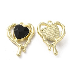 Black Glass Melting Heart Pendant, with Light Gold Alloy Findings, Lead Free & Cadmium Free, Black, 20x15.5x5.5mm, Hole: 1.4mm