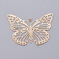 Doré  Fer pendentifs papillon en filigrane, or, 32x50x0.4mm, Trou: 2mm