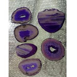Violet Bleu Agate naturelle tranches grands pendentifs, teint, bleu violet, 50~110x27~60x5~10mm, trou: 2 mm, sur 20~40 PCs / kg